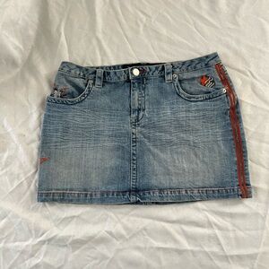 Y2K Rocawear Denim Mini Skirt Low Rise Star Embroidery Size L 2000s